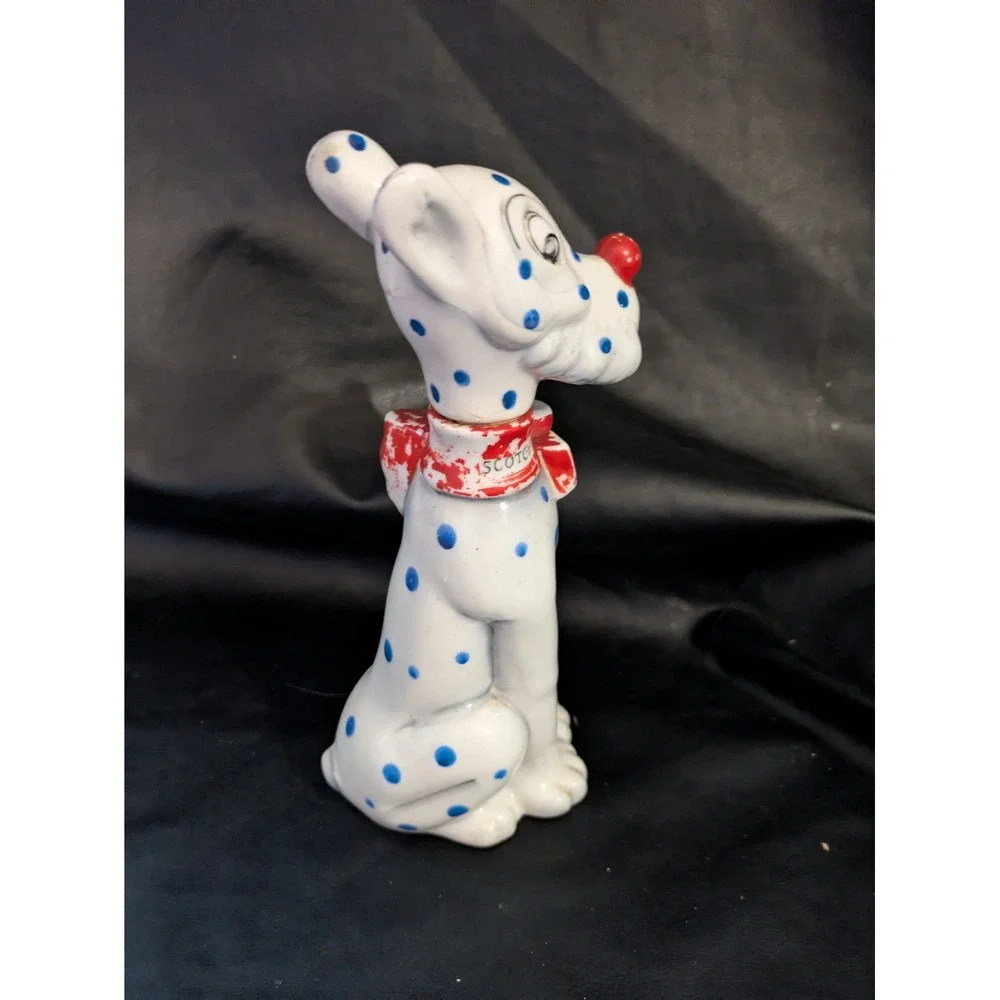 Blue Spotted Dog Scotch Ceramic Decanter Figurine‎ Red Bow Stopper 8.5 In